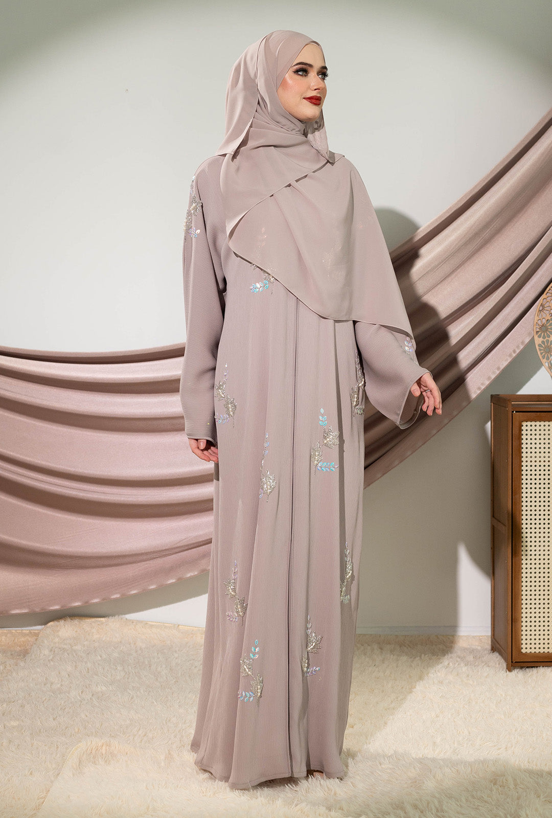 NIMRA ABAYA SILVER GREY