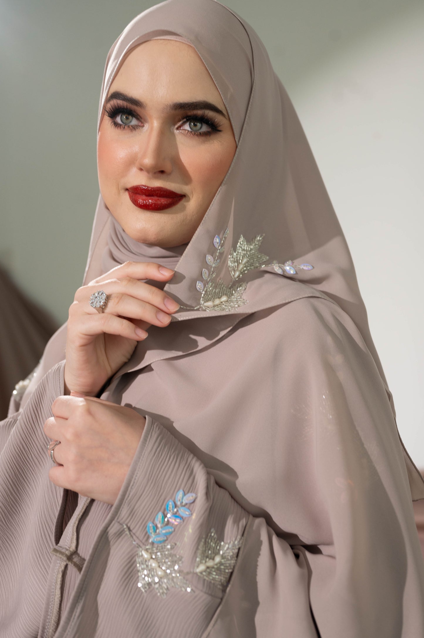 NIMRA ABAYA SILVER GREY