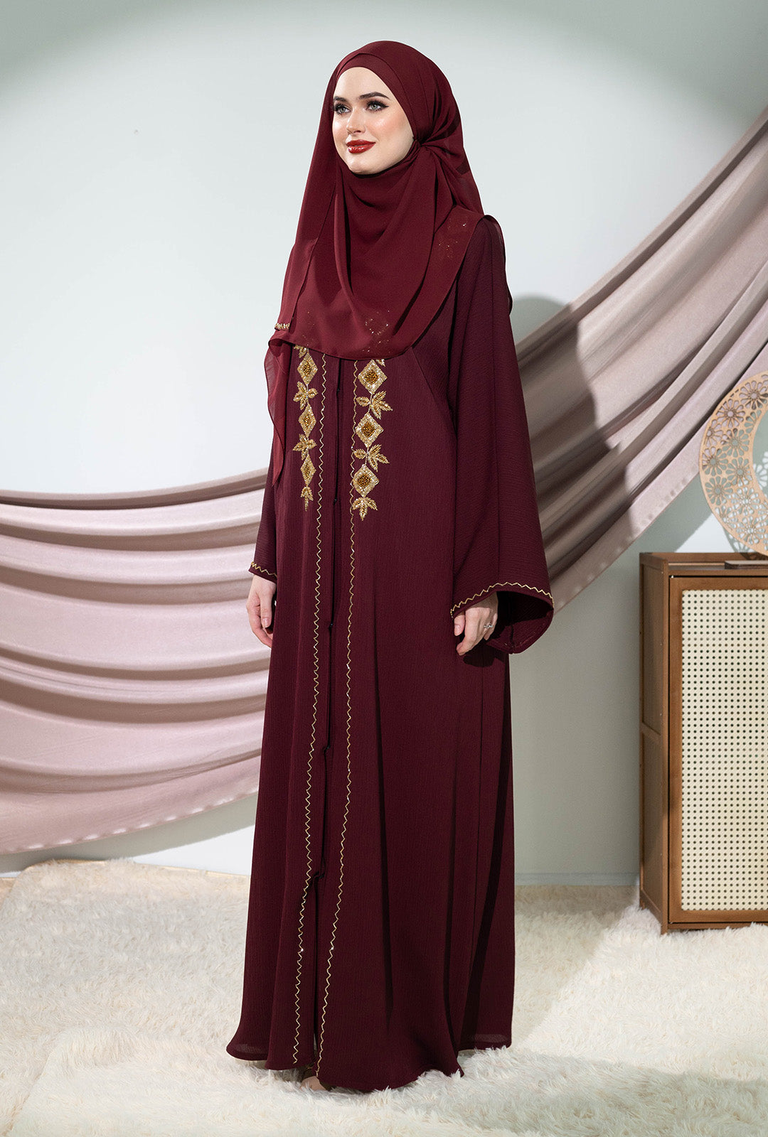 LEANDRA ABAYA BURGUNDY