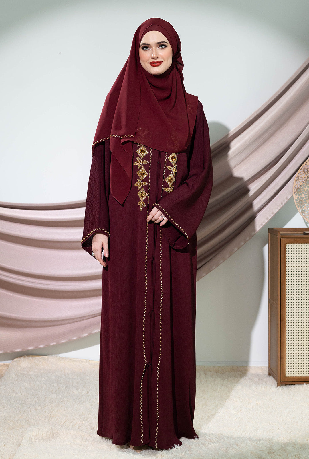 LEANDRA ABAYA BURGUNDY