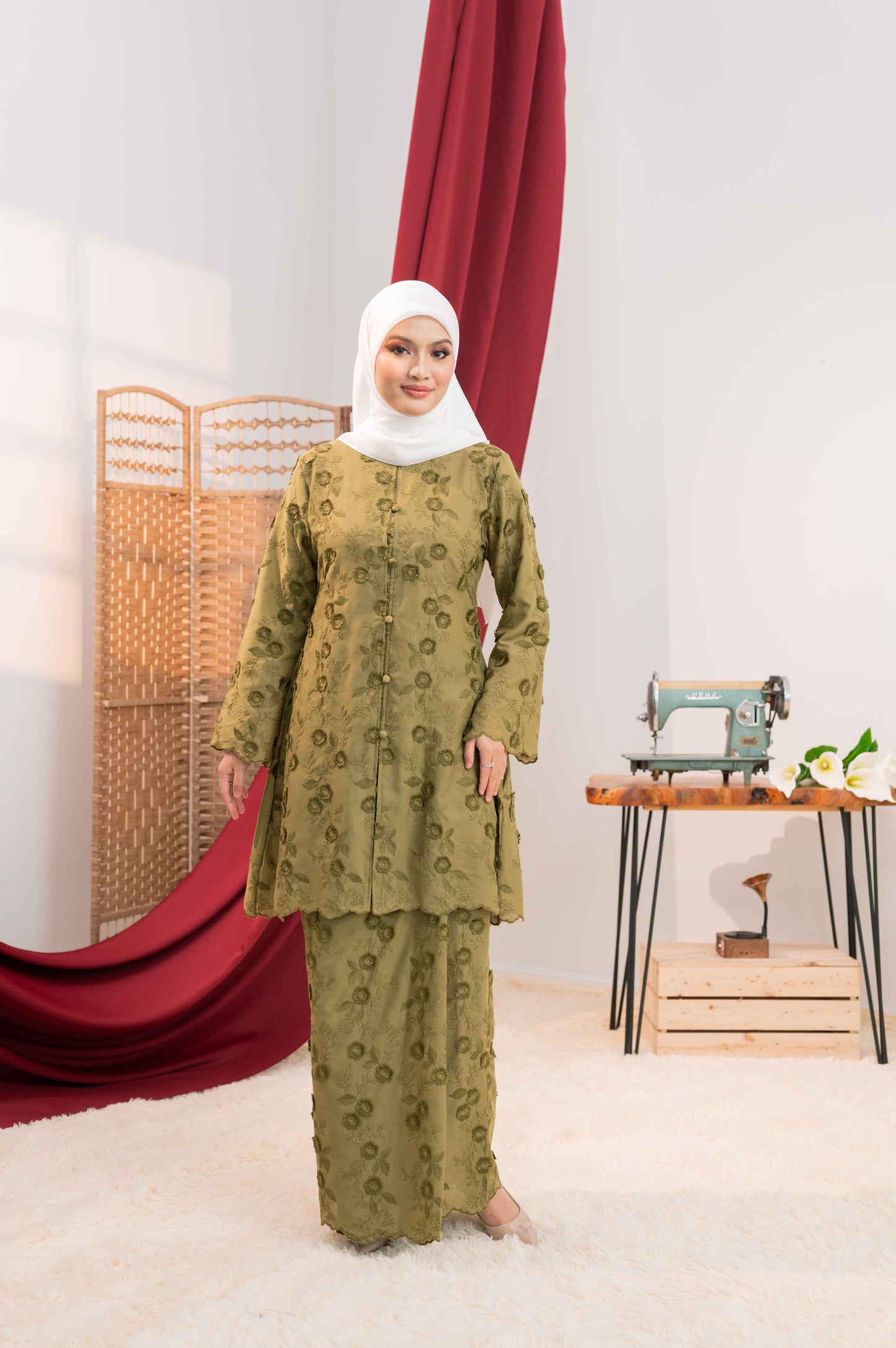 KURUNG CIK KEMBANG SAYANG MOSS GREEN