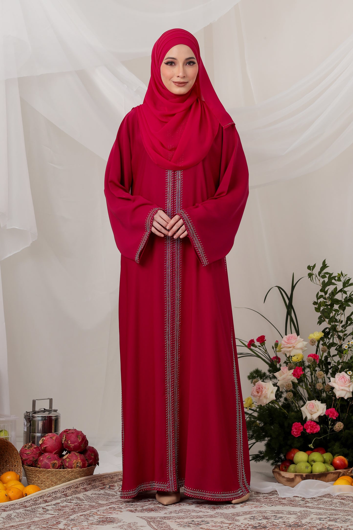 BARSHA ABAYA SHOCKING PINK